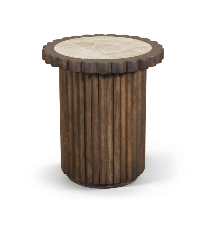 Elvira Genuine Marble And Mango Wood End Table in Beige Brown - 77020Beige-ET