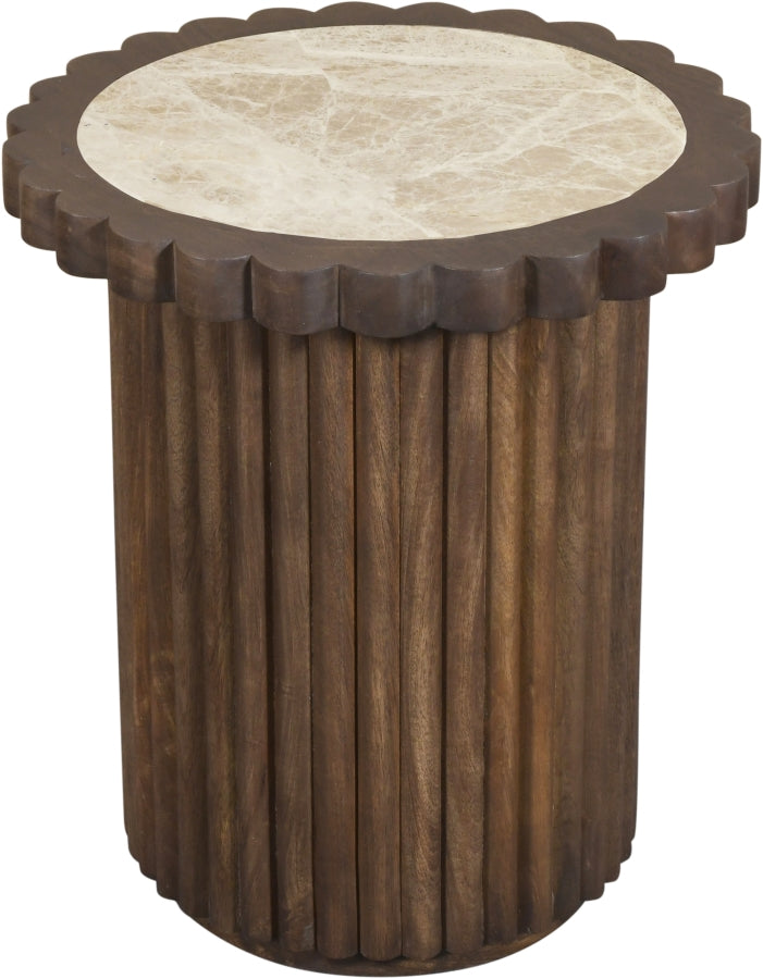 Elvira Genuine Marble And Mango Wood End Table in Beige Brown - 77020Beige-ET