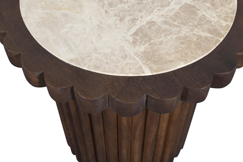 Elvira Genuine Marble And Mango Wood End Table in Beige Brown - 77020Beige-ET