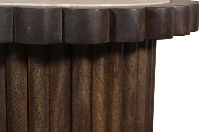 Elvira Genuine Marble And Mango Wood End Table in Beige Brown - 77020Beige-ET