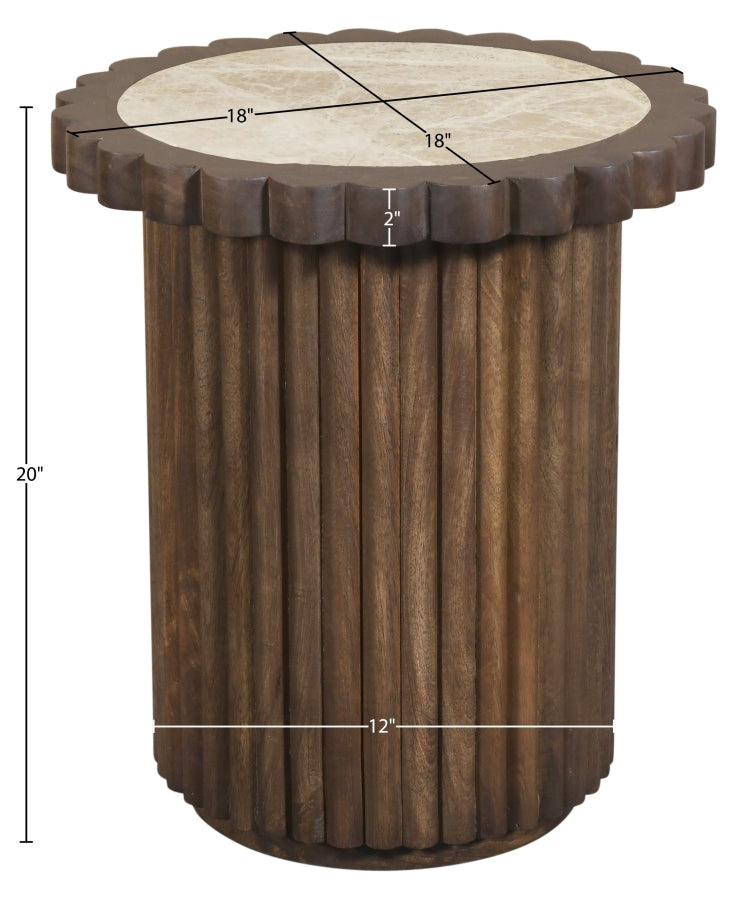 Elvira Genuine Marble And Mango Wood End Table in Beige Brown - 77020Beige-ET