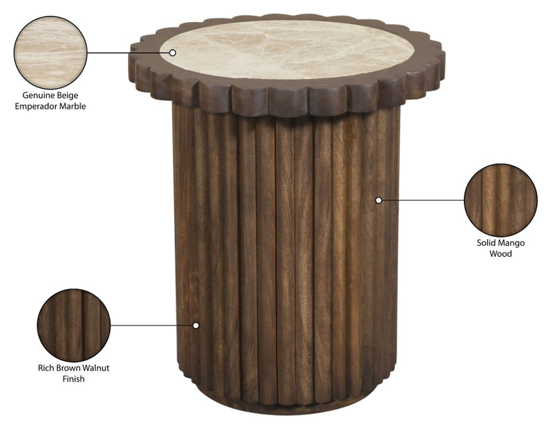 Elvira Genuine Marble And Mango Wood End Table in Beige Brown - 77020Beige-ET