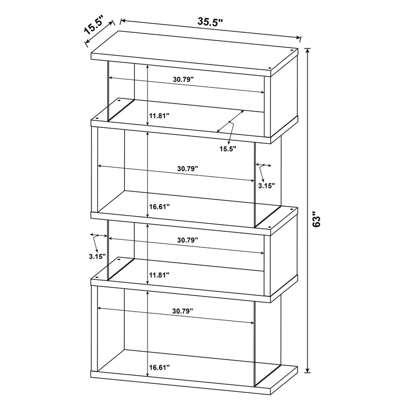 Emelle 63-inch 4-shelf Glass Panel Bookshelf White - 800300