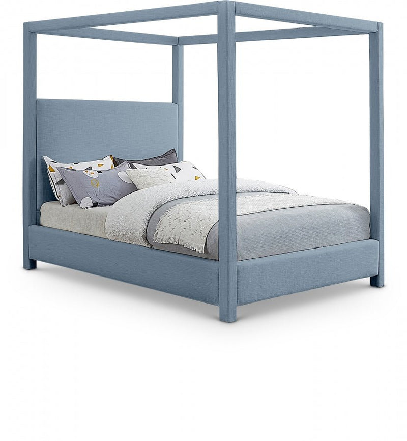 Emerson Linen Textured King Bed (3 Boxes) Light Blue - Gate FurnitureKing Bed