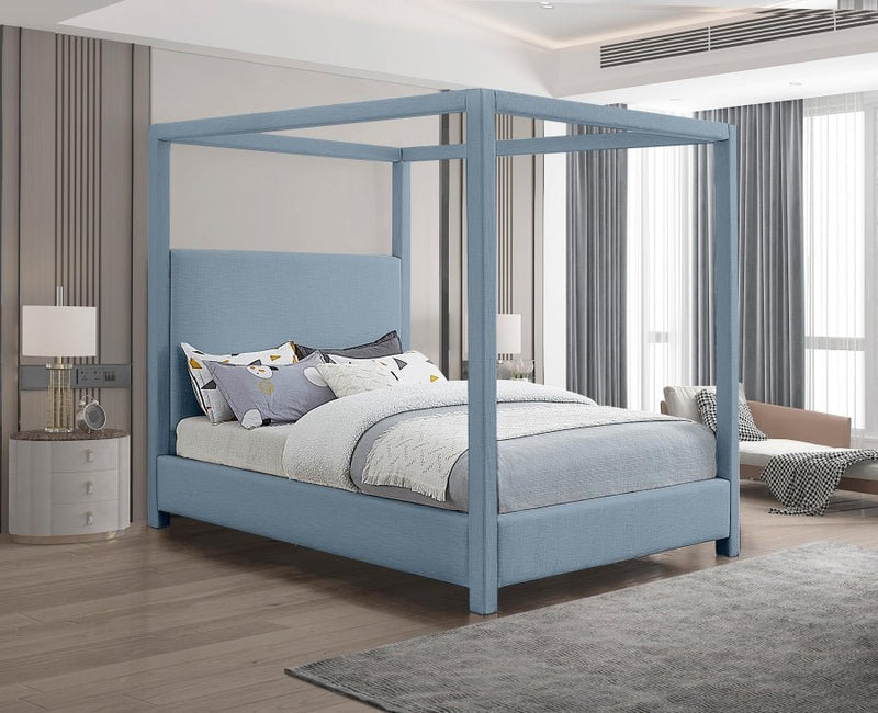 Emerson Linen Textured King Bed (3 Boxes) Light Blue - Gate FurnitureKing Bed