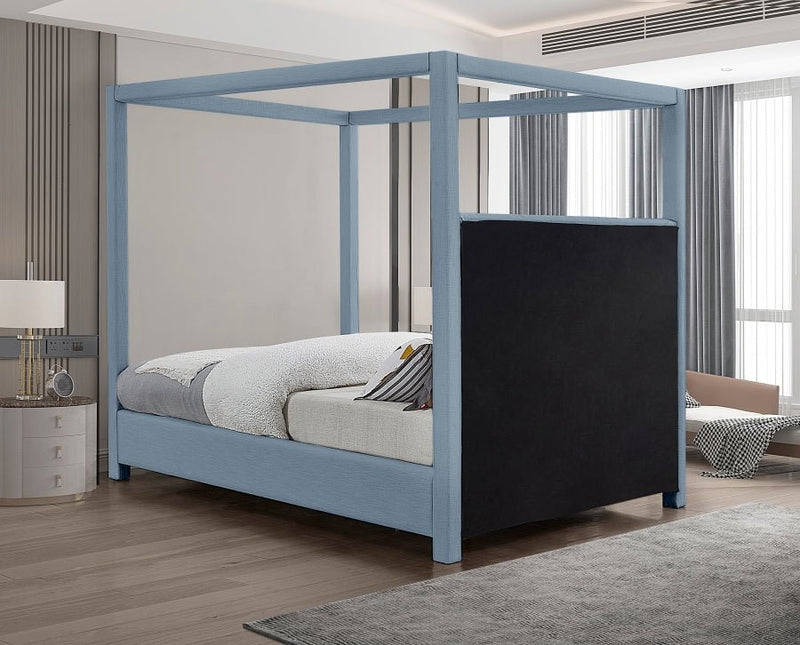 Emerson Linen Textured King Bed (3 Boxes) Light Blue - Gate FurnitureKing Bed