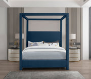 Emerson Linen Textured Queen Bed (3 Boxes) Blue - Gate FurnitureQueen Bed
