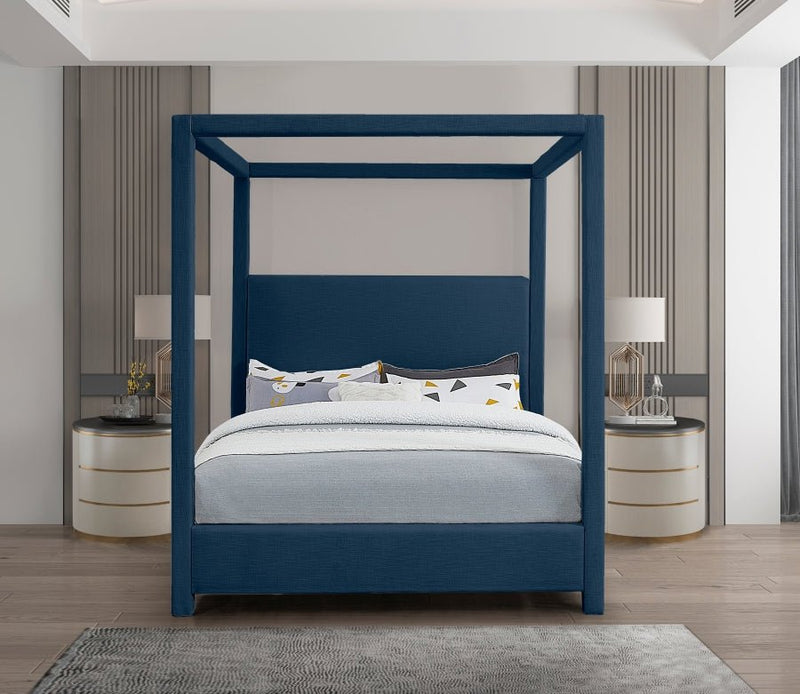 Emerson Linen Textured Queen Bed (3 Boxes) Blue - Gate FurnitureQueen Bed