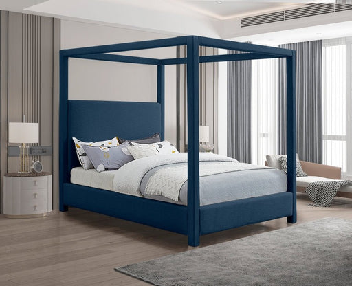 Emerson Linen Textured Queen Bed (3 Boxes) Blue - Gate FurnitureQueen Bed
