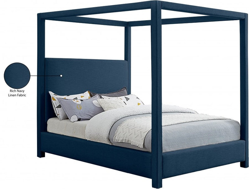 Emerson Linen Textured Queen Bed (3 Boxes) Blue - Gate FurnitureQueen Bed
