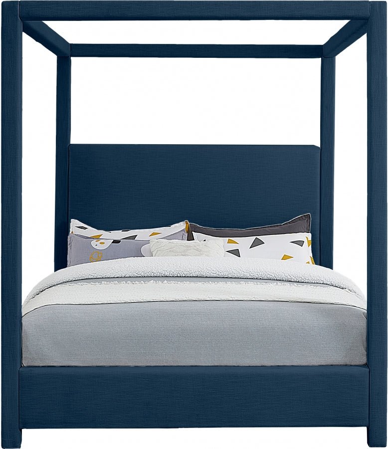 Emerson Linen Textured Queen Bed (3 Boxes) Blue - Gate FurnitureQueen Bed