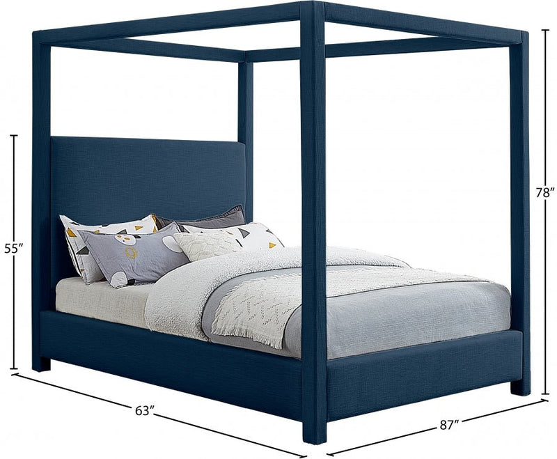 Emerson Linen Textured Queen Bed (3 Boxes) Blue - Gate FurnitureQueen Bed