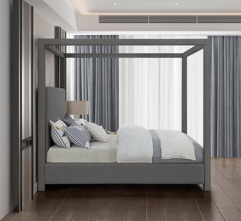 Emerson Linen Textured Queen Bed (3 Boxes) Grey - Gate FurnitureQueen Bed