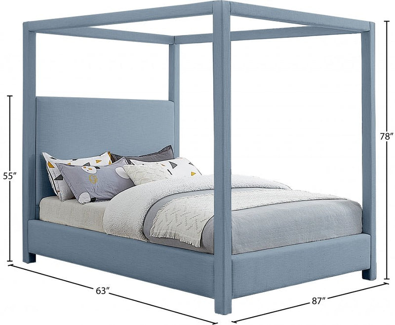 Emerson Linen Textured Queen Bed (3 Boxes) Light Blue - Gate FurnitureQueen Bed