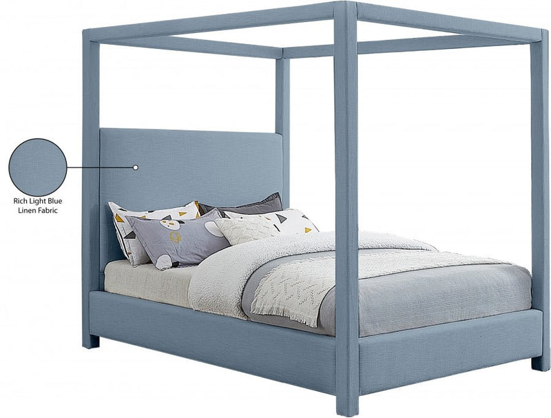 Emerson Linen Textured Queen Bed (3 Boxes) Light Blue - Gate FurnitureQueen Bed