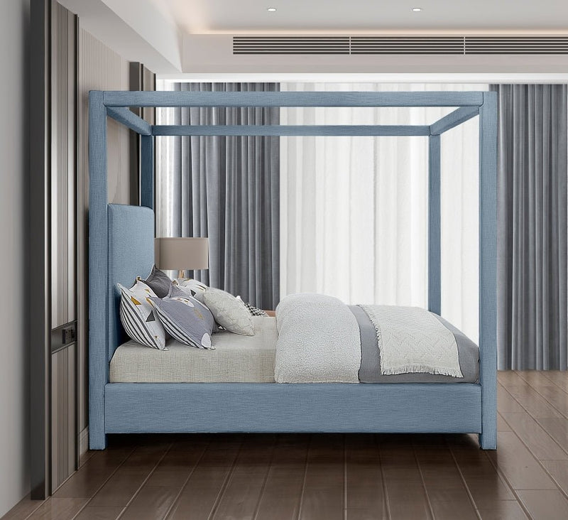 Emerson Linen Textured Queen Bed (3 Boxes) Light Blue - Gate FurnitureQueen Bed