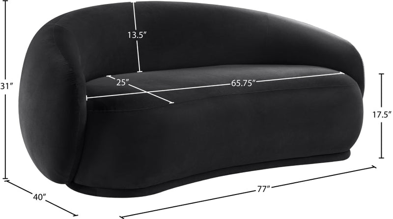 Emery 77" Velvet Upholstered Loveseat in Black - 44044Black-L