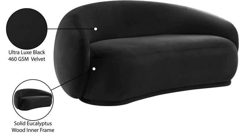 Emery 77" Velvet Upholstered Loveseat in Black - 44044Black-L