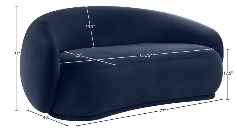 Emery 77" Velvet Upholstered Loveseat in Blue - 44044Navy-L