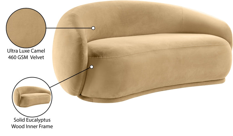 Emery 77" Velvet Upholstered Loveseat in Camel - 44044Camel-L