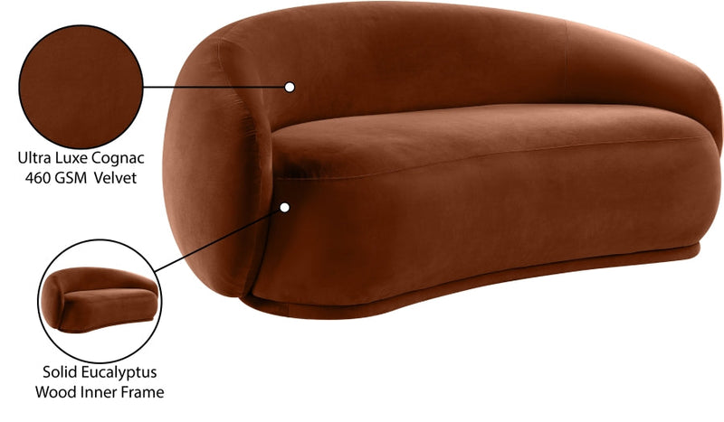 Emery 77" Velvet Upholstered Loveseat in Cognac - 44044Cognac-L