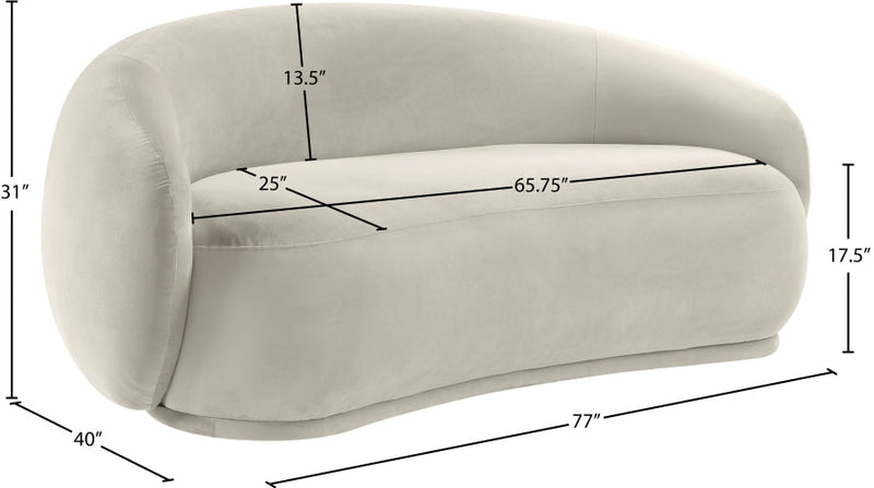 Emery 77" Velvet Upholstered Loveseat in Cream - 44044Cream-L