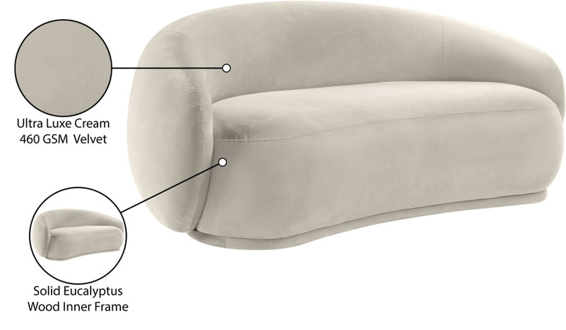 Emery 77" Velvet Upholstered Loveseat in Cream - 44044Cream-L
