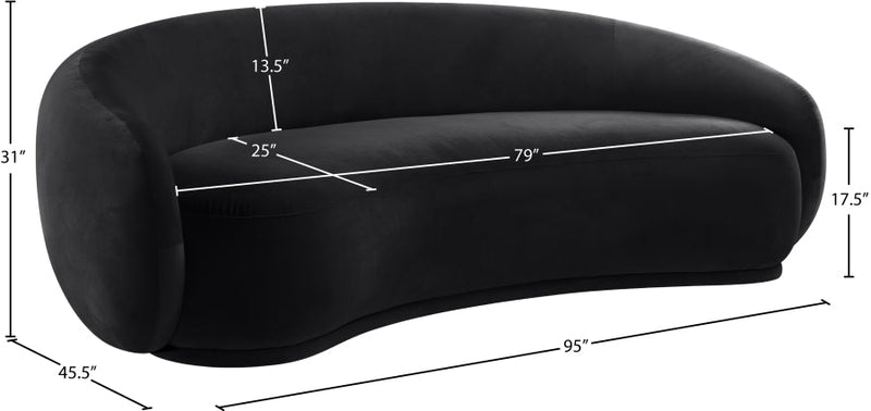 Emery 95" Velvet Upholstered Sofa in Black - 44044Black-S