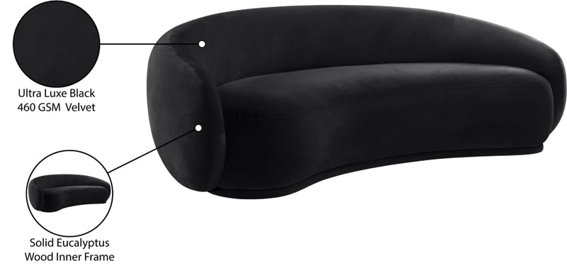 Emery 95" Velvet Upholstered Sofa in Black - 44044Black-S