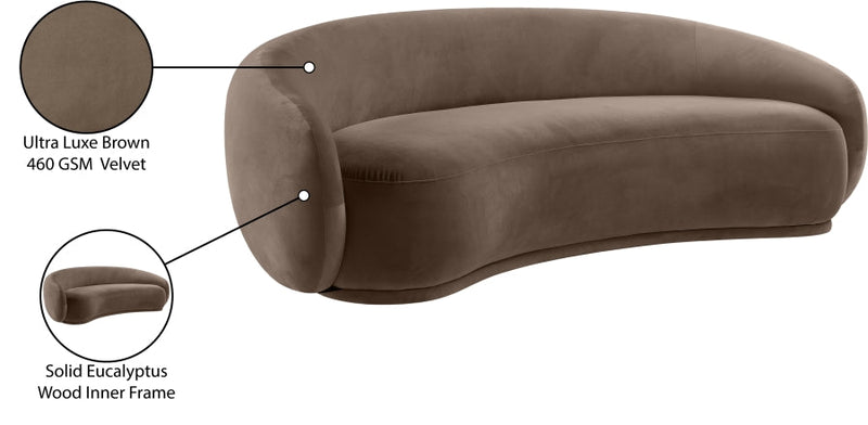 Emery 95" Velvet Upholstered Sofa in Brown - 44044Brown-S