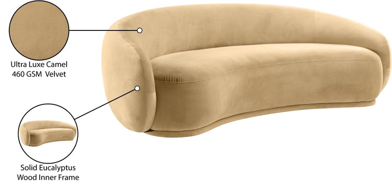 Emery 95" Velvet Upholstered Sofa in Camel - 44044Camel-S