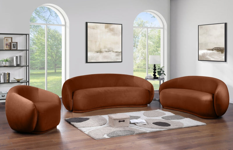 Emery 95" Velvet Upholstered Sofa in Cognac - 44044Cognac-S