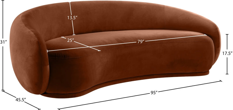 Emery 95" Velvet Upholstered Sofa in Cognac - 44044Cognac-S
