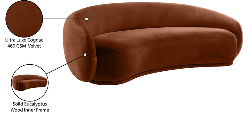 Emery 95" Velvet Upholstered Sofa in Cognac - 44044Cognac-S