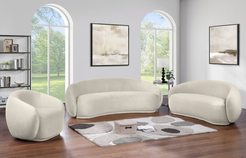 Emery 95" Velvet Upholstered Sofa in Cream - 44044Cream-S