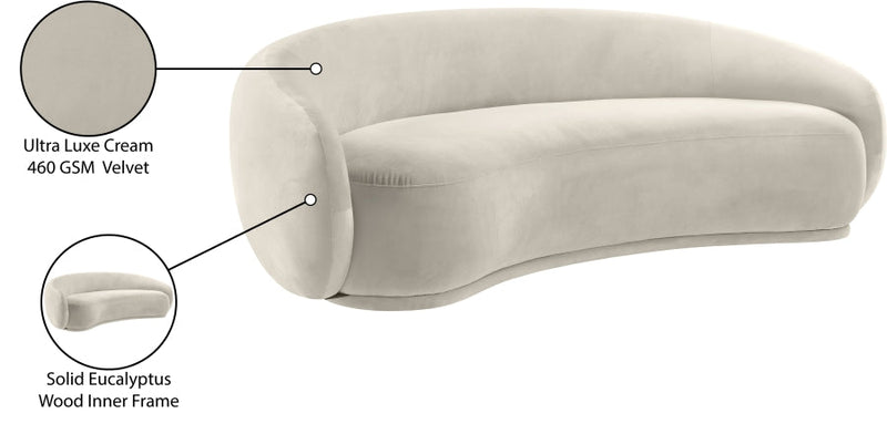Emery 95" Velvet Upholstered Sofa in Cream - 44044Cream-S