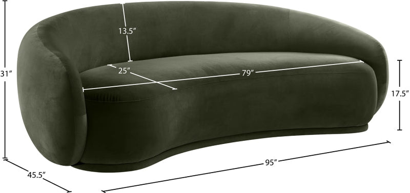 Emery 95" Velvet Upholstered Sofa in Green - 44044Green-S