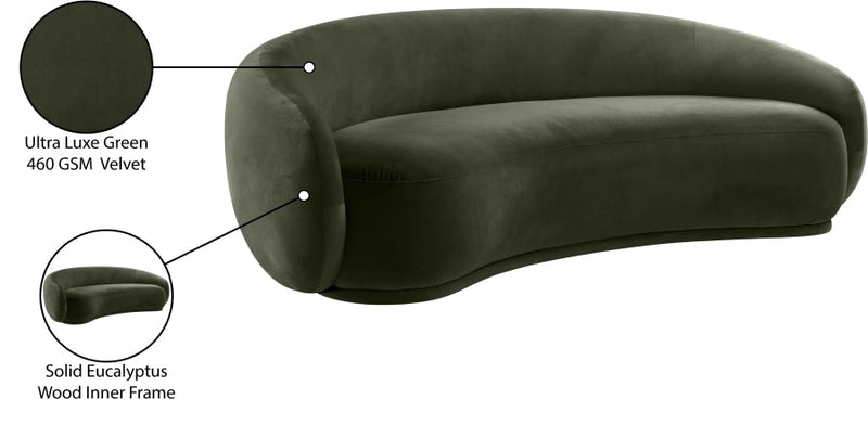 Emery 95" Velvet Upholstered Sofa in Green - 44044Green-S