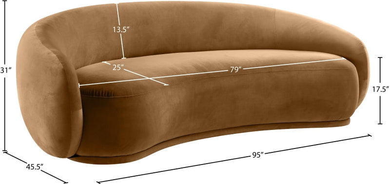 Emery 95" Velvet Upholstered Sofa in Saddle - 44044Saddle-S