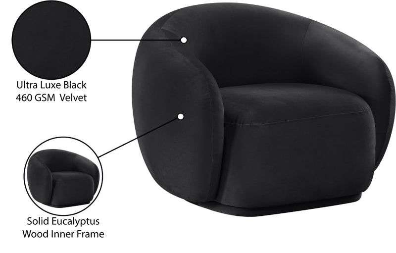 Emery Velvet Upholstered Accent Chair in Black - 44044Black-C