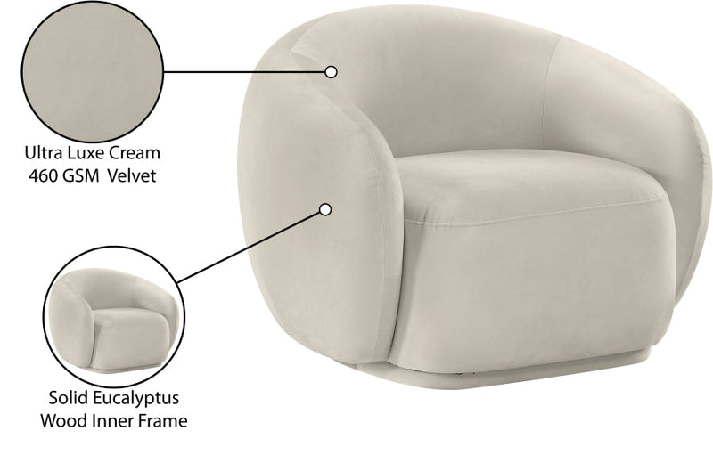 Emery Velvet Upholstered Accent Chair in Cream - 44044Cream-C