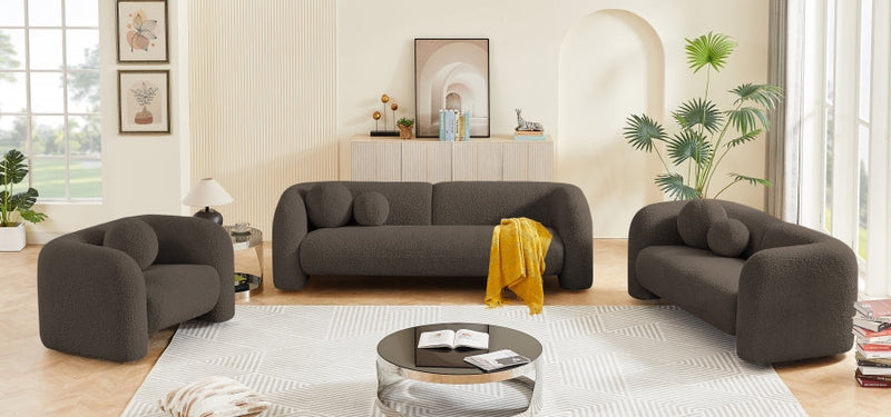 Emory 89" Boucle Fabric Upholstered Sofa in Brown - 139Brown-S