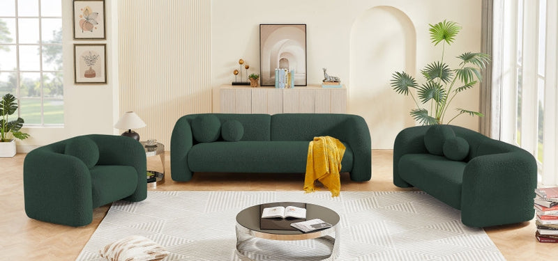 Emory 89" Boucle Fabric Upholstered Sofa in Green - 139Green-S