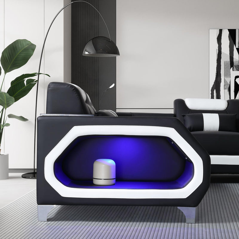 Enchanted - Black & White 3PC Sectional with Bluetooth Speaker, Reading Light, LED - S184-Sectional
