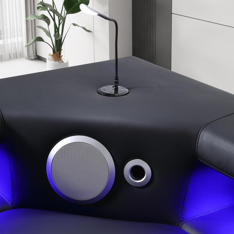 Enchanted - Black & White 3PC Sectional with Bluetooth Speaker, Reading Light, LED - S184-Sectional