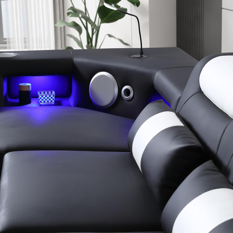 Enchanted - Black & White 3PC Sectional with Bluetooth Speaker, Reading Light, LED - S184-Sectional