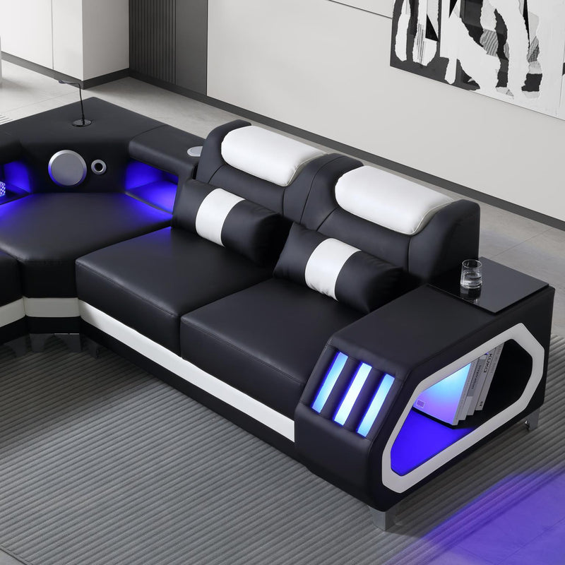 Enchanted - Black & White 3PC Sectional with Bluetooth Speaker, Reading Light, LED - S184-Sectional