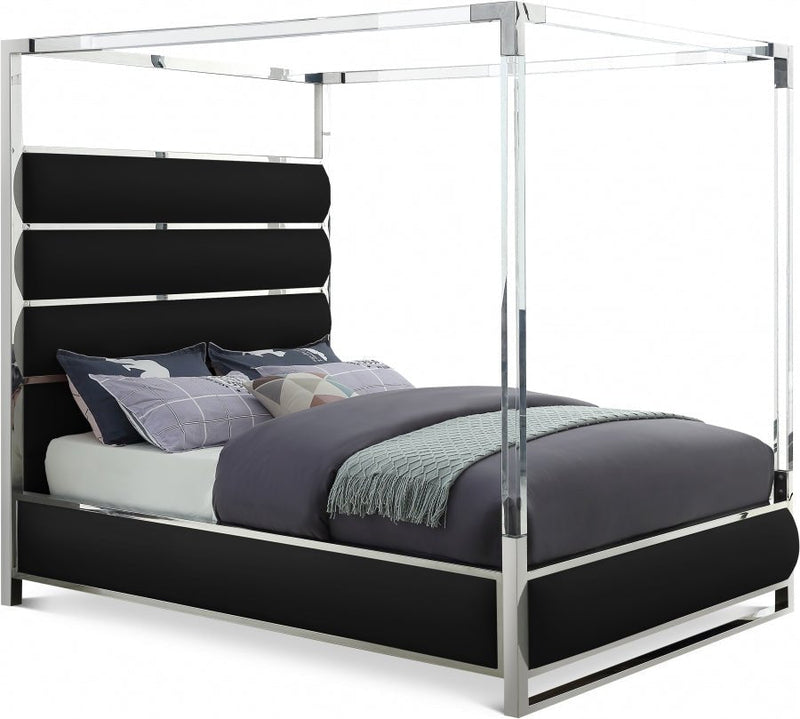 Encore Vegan Leather Queen Bed (4 Boxes) Black - Gate FurnitureQueen Bed