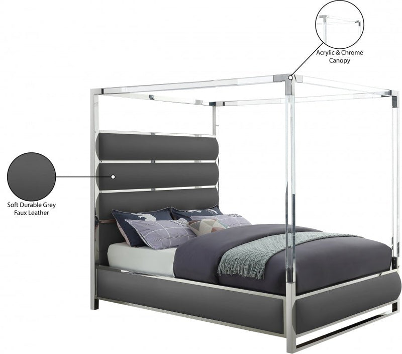Encore Vegan Leather Queen Bed (4 Boxes) Grey - Gate FurnitureQueen Bed