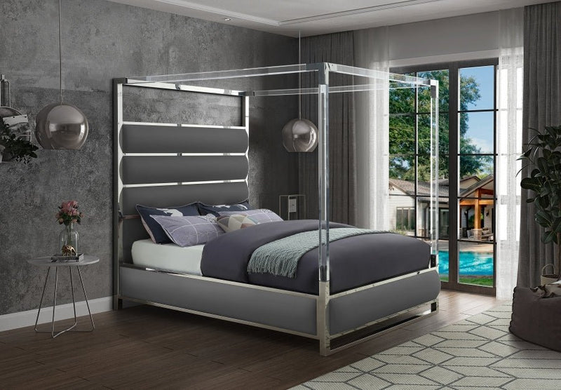 Encore Vegan Leather Queen Bed (4 Boxes) Grey - Gate FurnitureQueen Bed